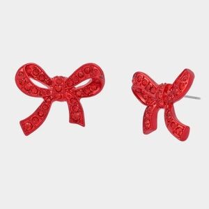 ❤️🔹Betsey Johnson 🔹️Love Spell Red Bow Stud Earrings Crystal Accents